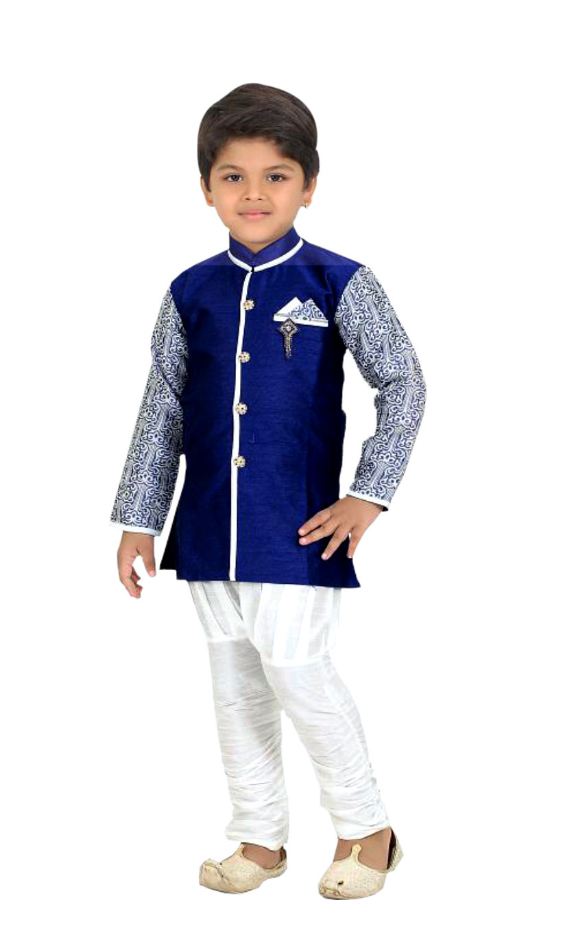 Young Boy Wearing Navy Blue Traditional Formal Outfit PNG Cutout With Clear Background