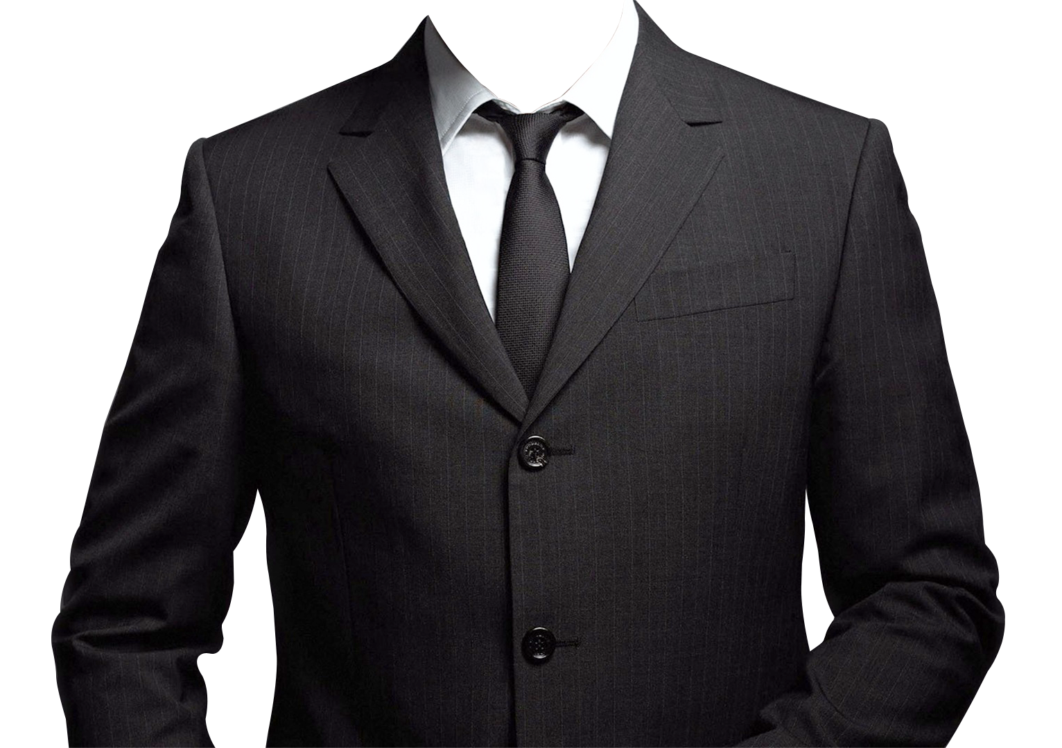 Black Mens Business Suit Jacket With White Shirt And Tie High Resolution PNG Illustration
