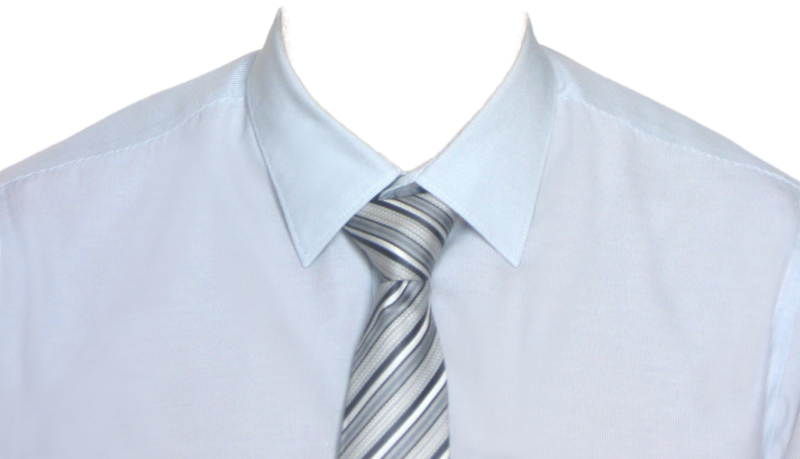 Blue Stripe Dress Shirt And Silver Patterned Tie Detail PNG Image With Transparent Background