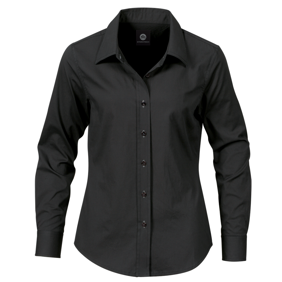 Classic Black Long Sleeve Button Down Shirt Product View PNG Clip Art On Clear Background