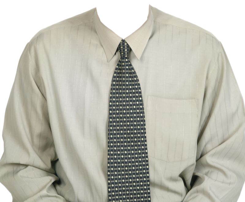 Cream Dress Shirt With Gray Patterned Tie On Mannequin High Resolution PNG Illustration