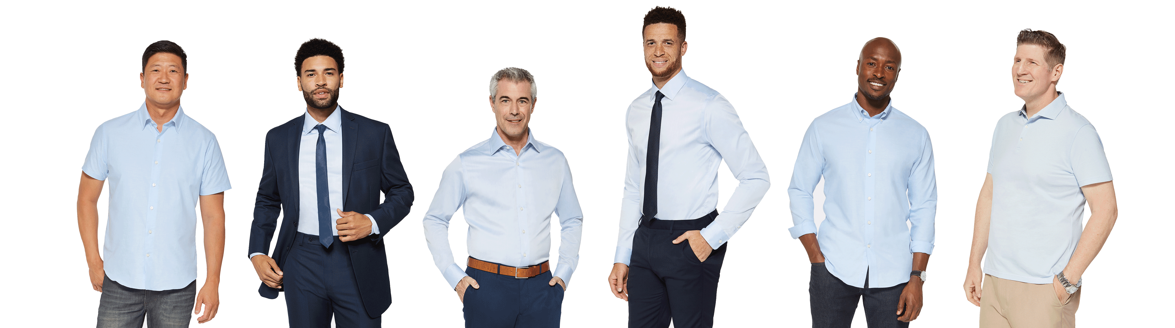 Group Of Men Wearing Colorful Formal Dress Shirts Printable PNG Graphic With Transparent Background