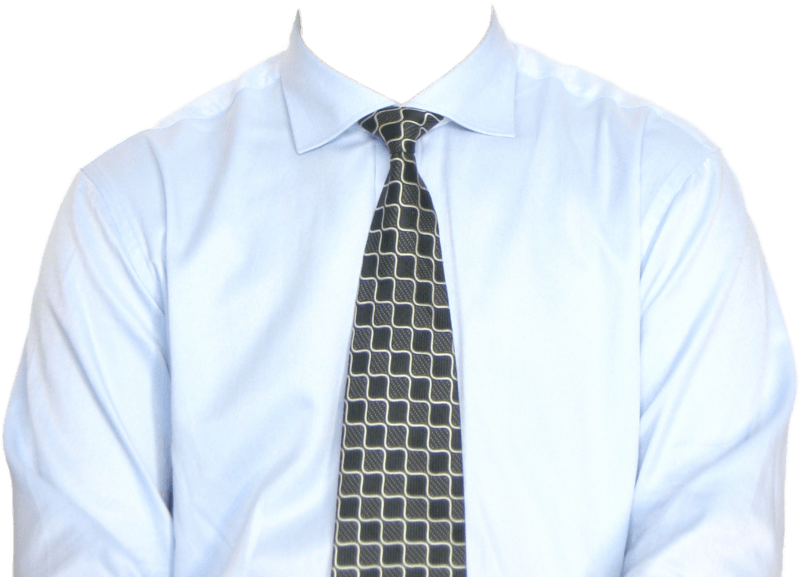 Light Blue Business Shirt With Gray Checkered Tie Close Up PNG Cutout With Clear Background