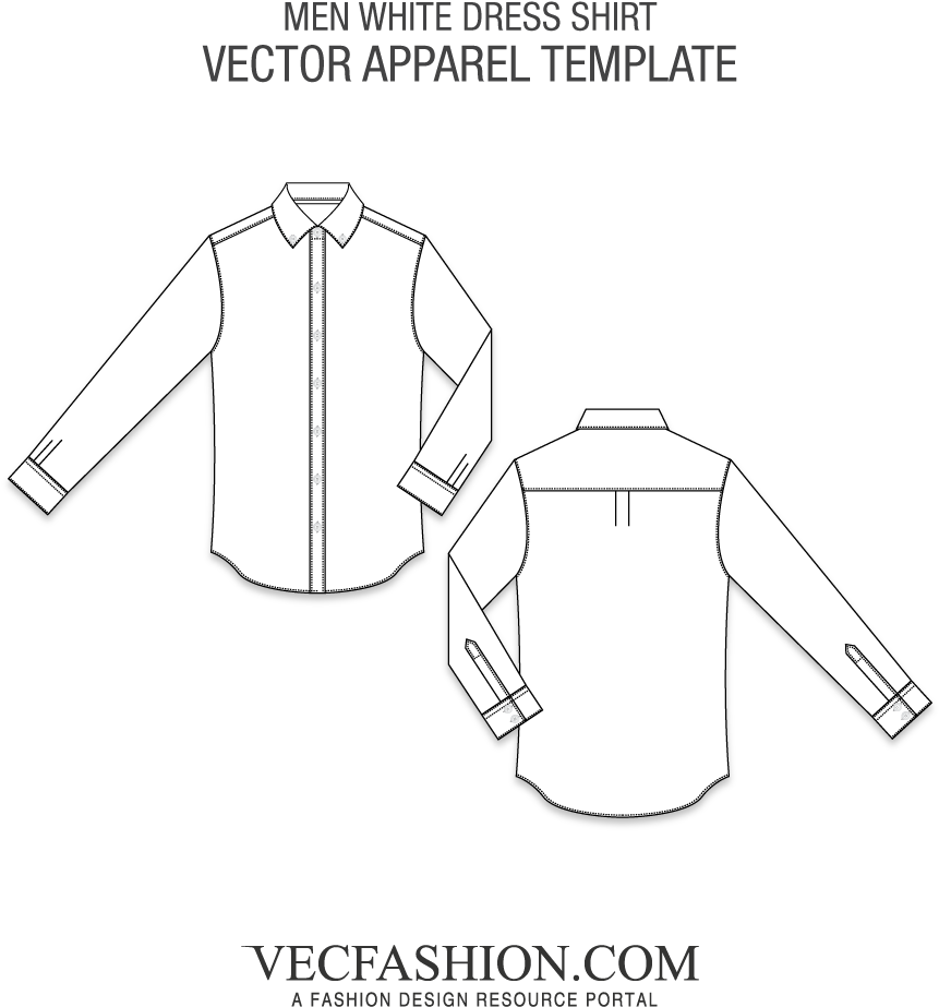 Long Sleeve Mens Shirt Front And Back Technical Drawing PNG Outfit Image For Design