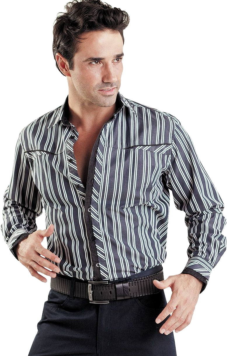 Man Wearing Black And White Vertical Stripe Shirt Transparent Background Shirt PNG