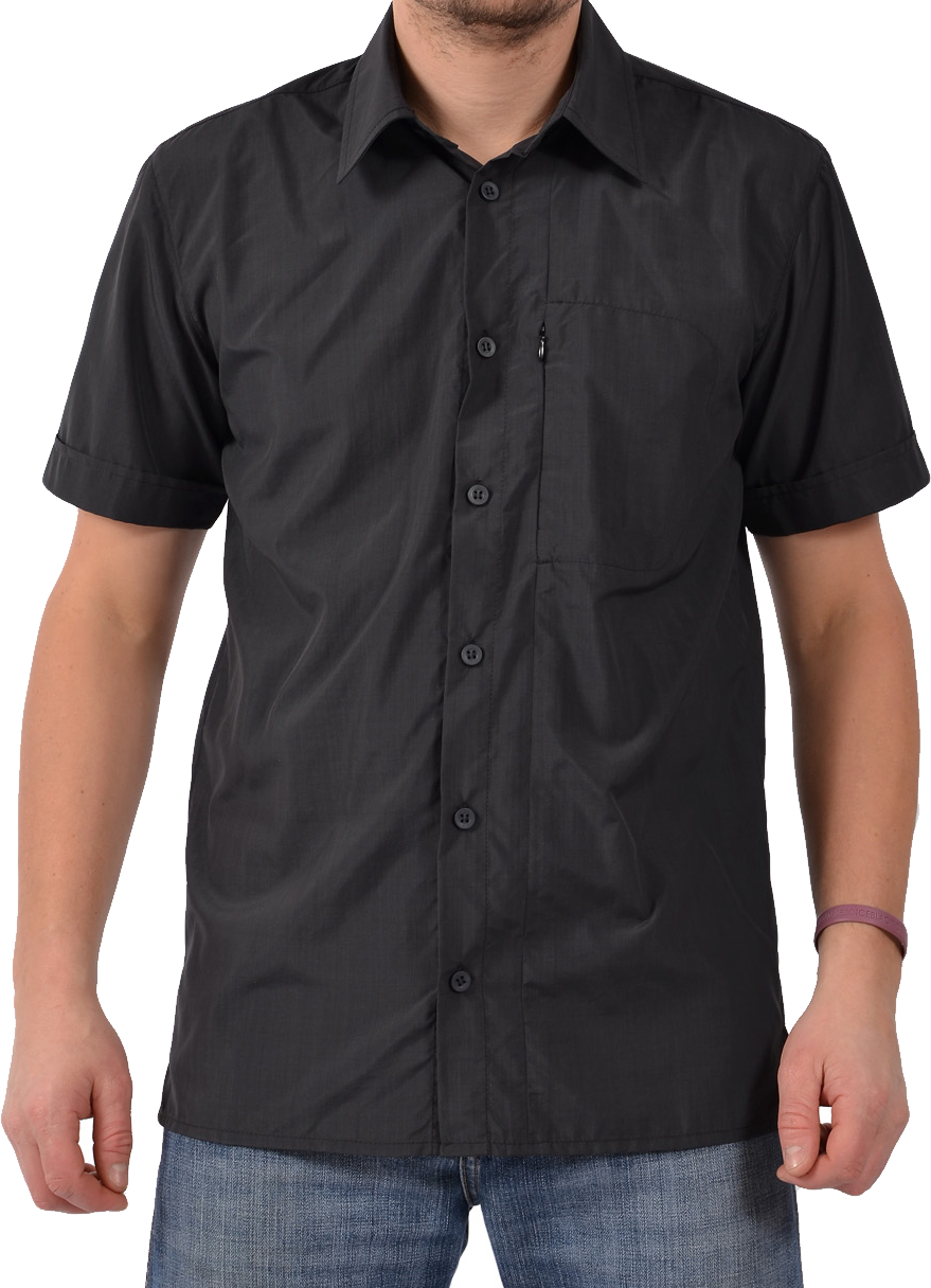 Man Wearing Black Short Sleeve Button Up Shirt Isolated Transparent PNG Graphic