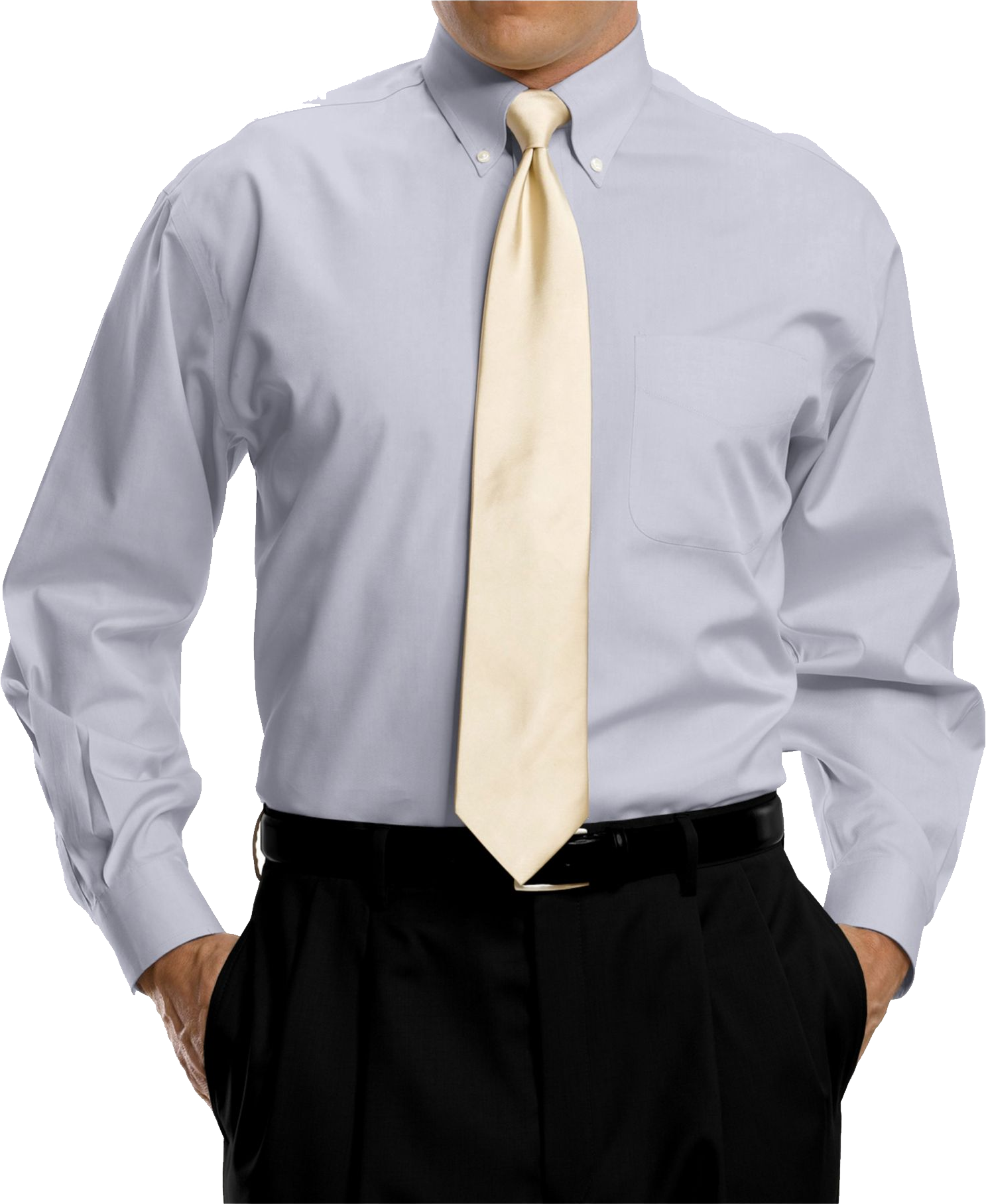 Man Wearing Gray Dress Shirt With Cream Neck Tie Clean Cutout Transparent PNG Image
