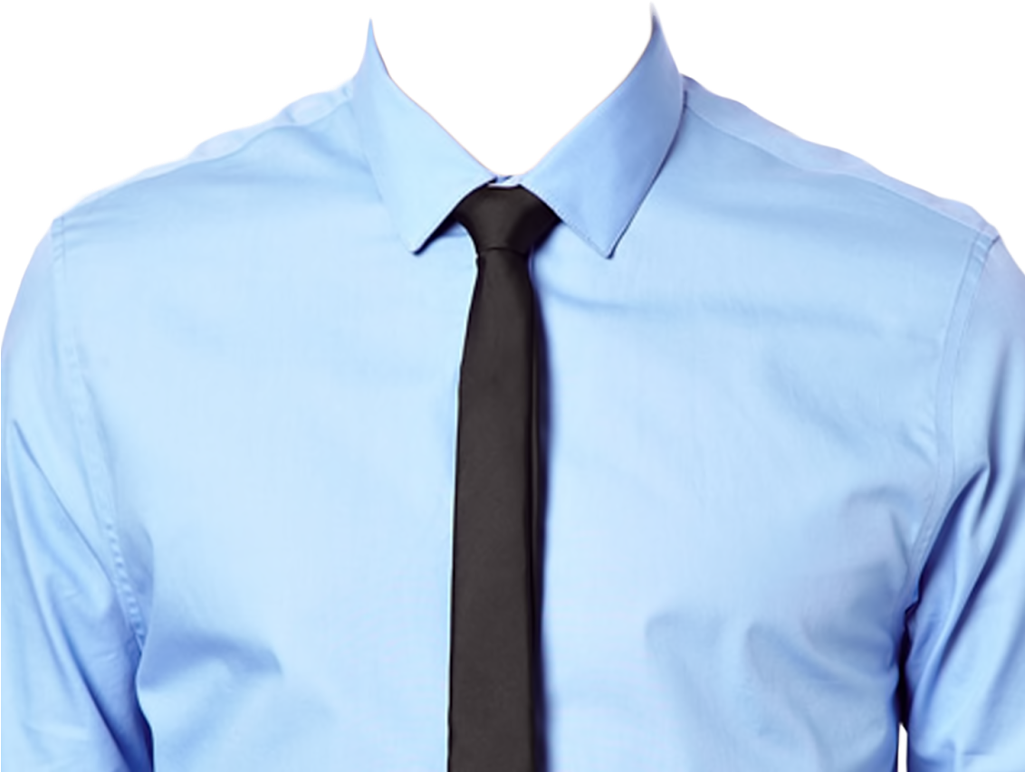 Pale Blue Dress Shirt With Black Tie On Mens Torso Transparent Background Clothing PNG