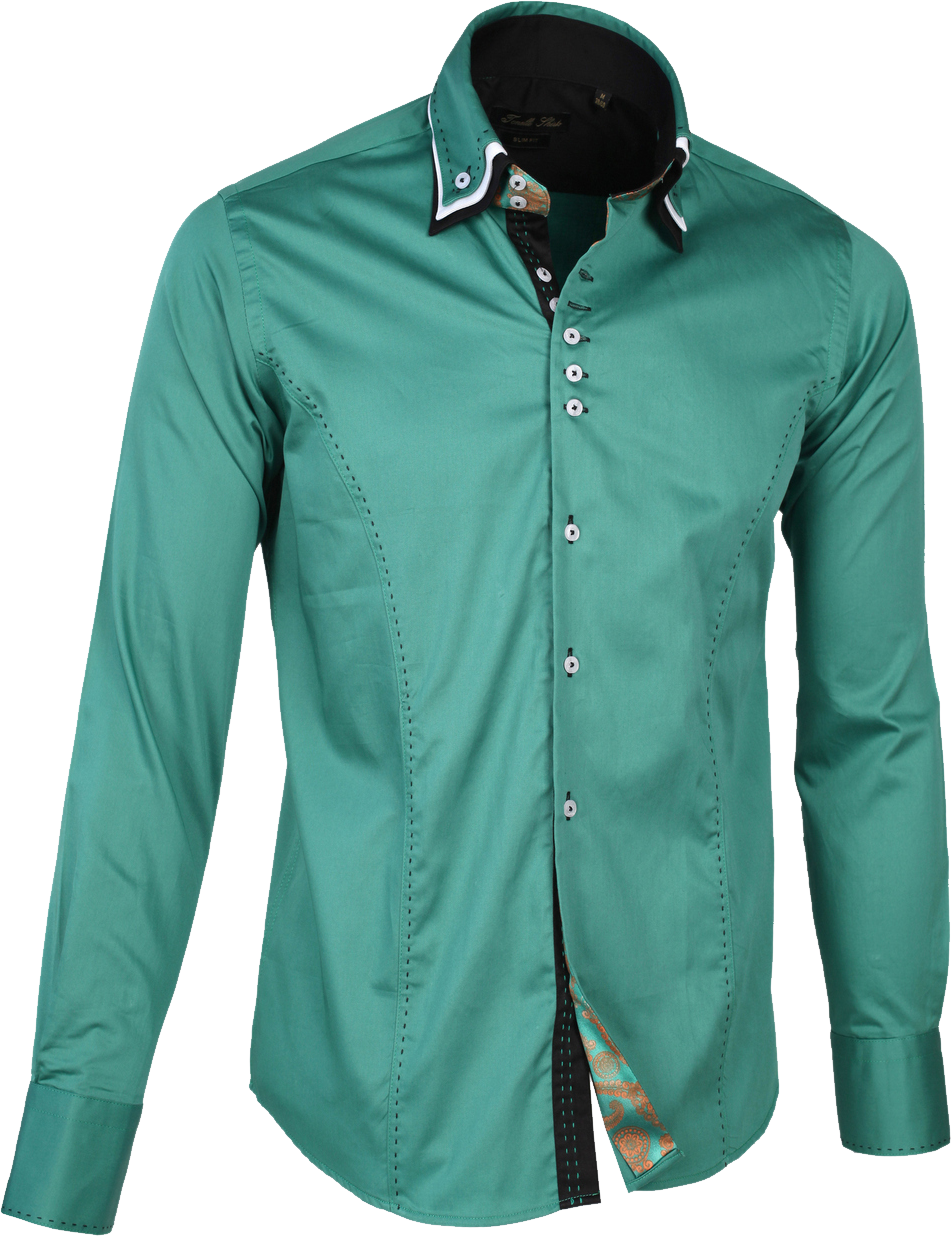 Teal Green Long Sleeve Dress Shirt On Invisible Mannequin Transparent Background Clothing PNG