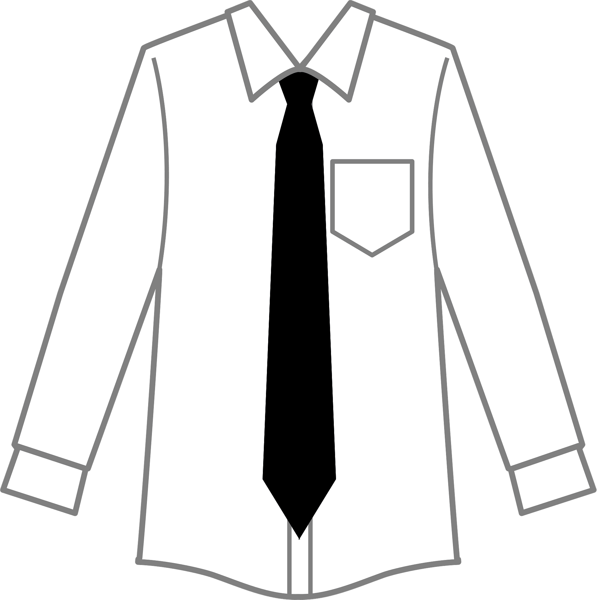 White Dress Shirt And Black Tie Outline Illustration PNG Image With Transparent Background