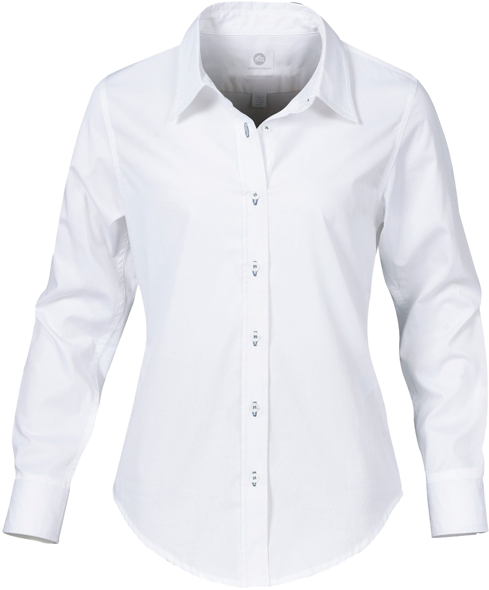White Long Sleeve Formal Shirt With Button Front And Chest Pocket PNG Clip Art On Clear Background