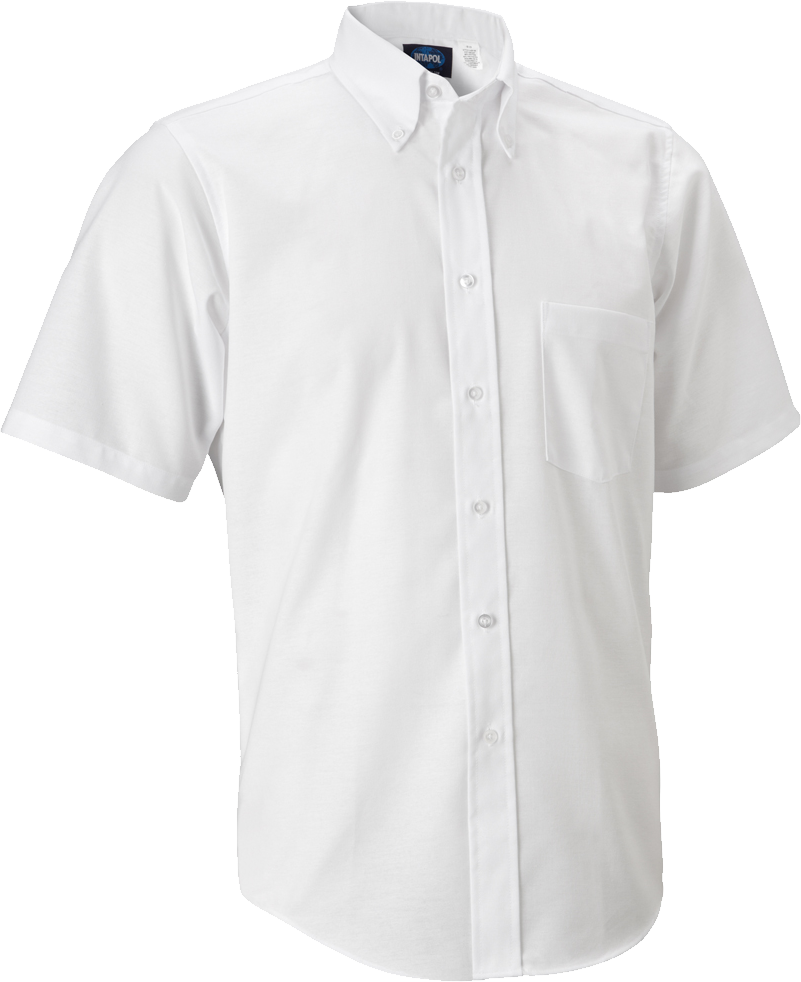 White Short Sleeve Mens Button Down Shirt Front View Clean Cutout Transparent PNG Image