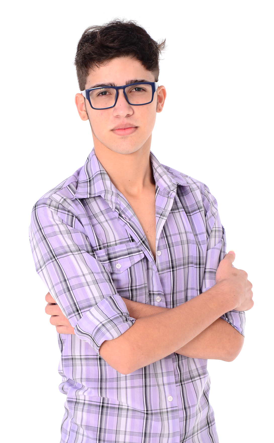 Young Man Wearing Lilac Plaid Shirt And Glasses Clear Background Shirt Illustration