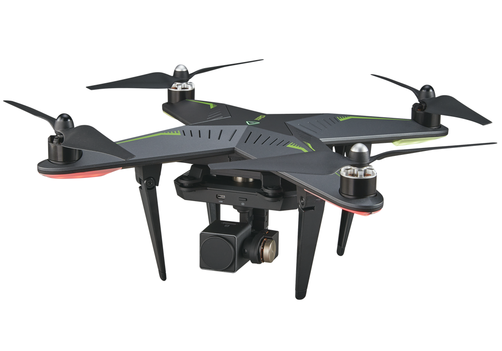 Black Camera Drone With Red Navigation Lights Clean Cutout Transparent PNG Image