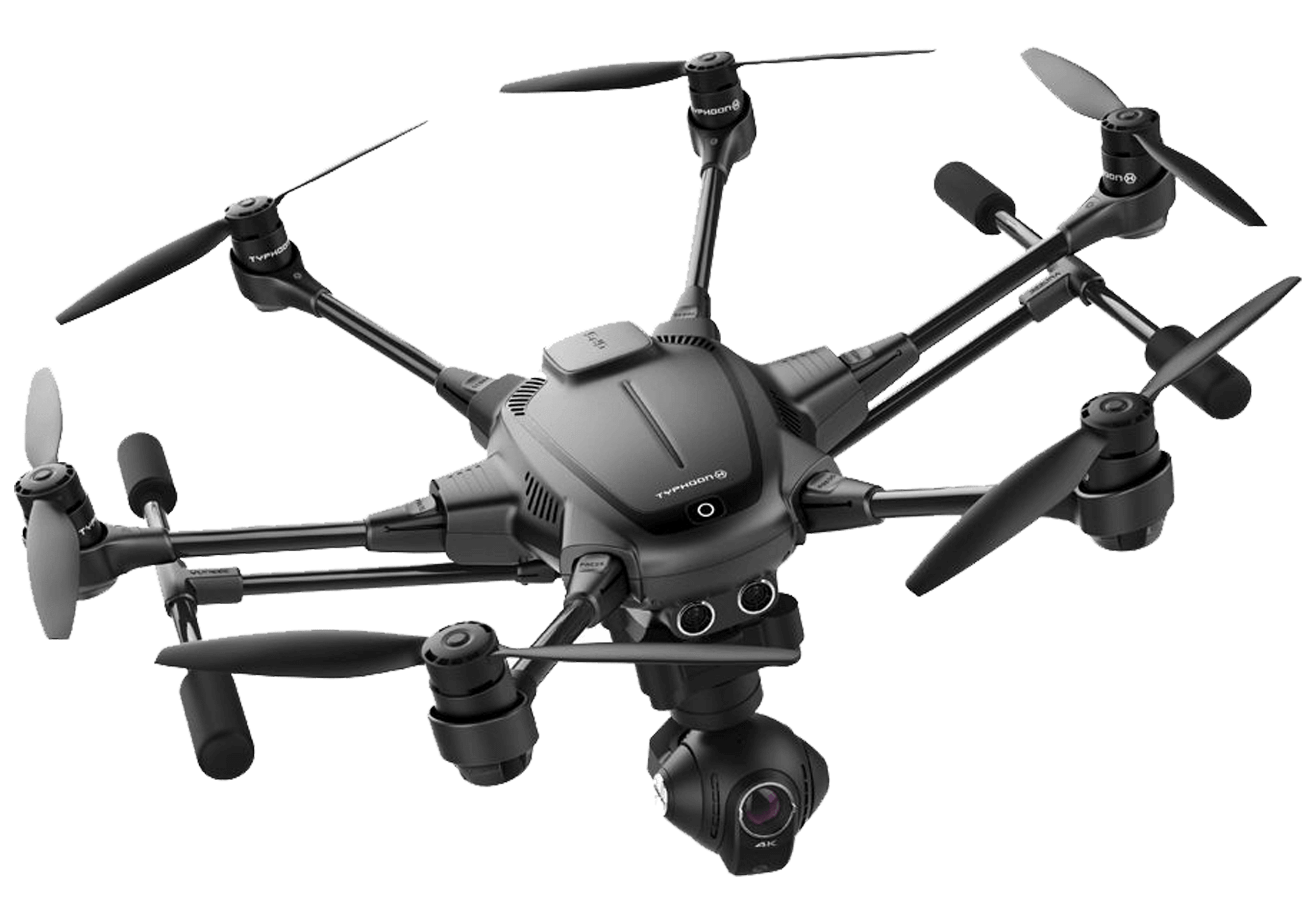 Black Industrial Octocopter Drone With Long Landing Gear Printable PNG Graphic With Transparent Background