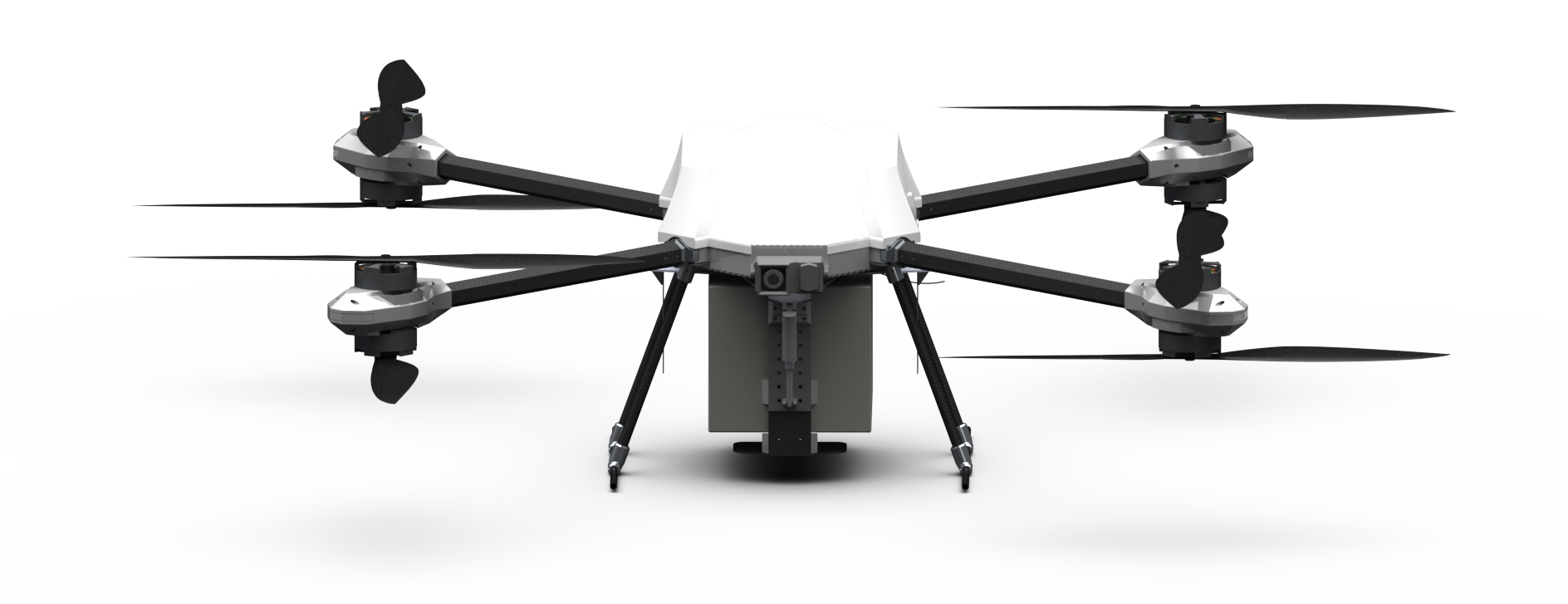 Black Industrial Quadcopter Drone Front Profile PNG Clip Art On Clear Background