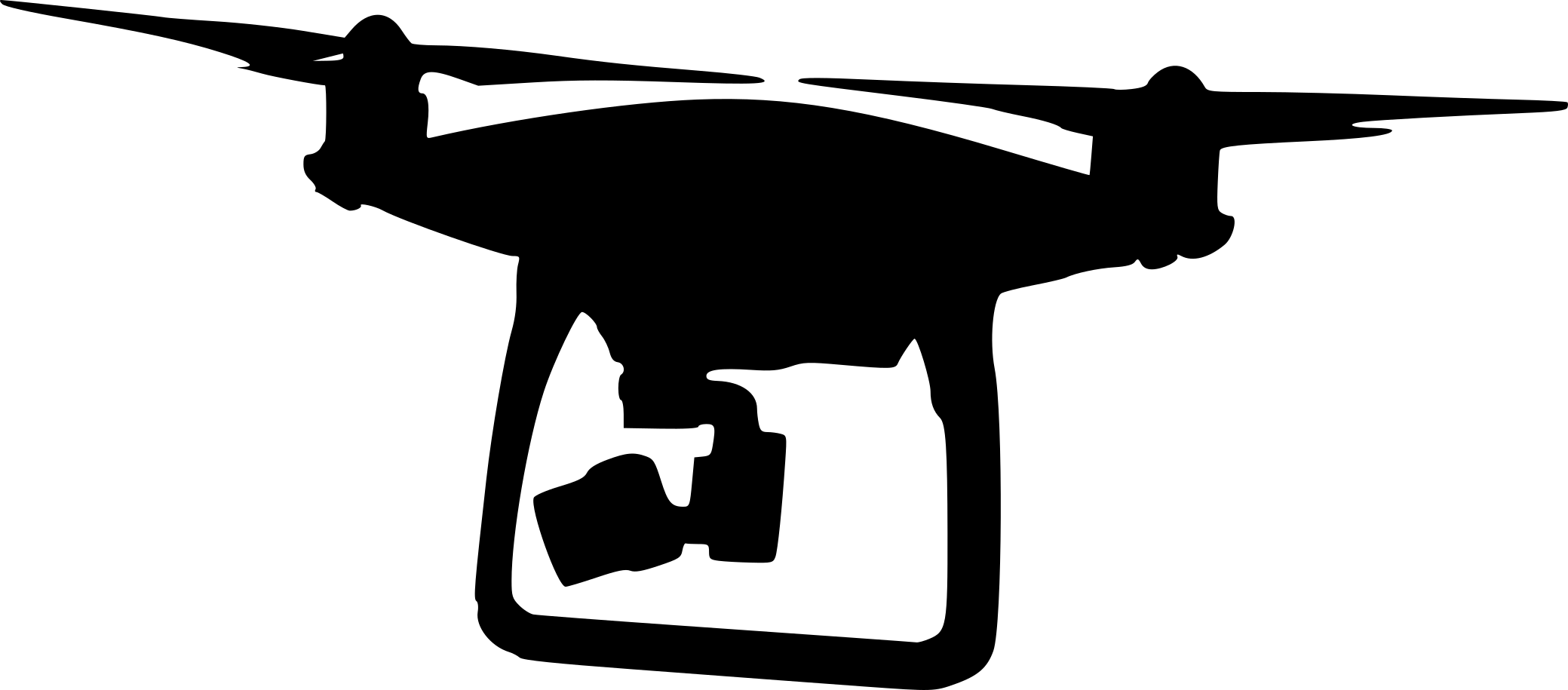 Black Quadcopter Drone Silhouette With Camera Isolated On Transparent Background