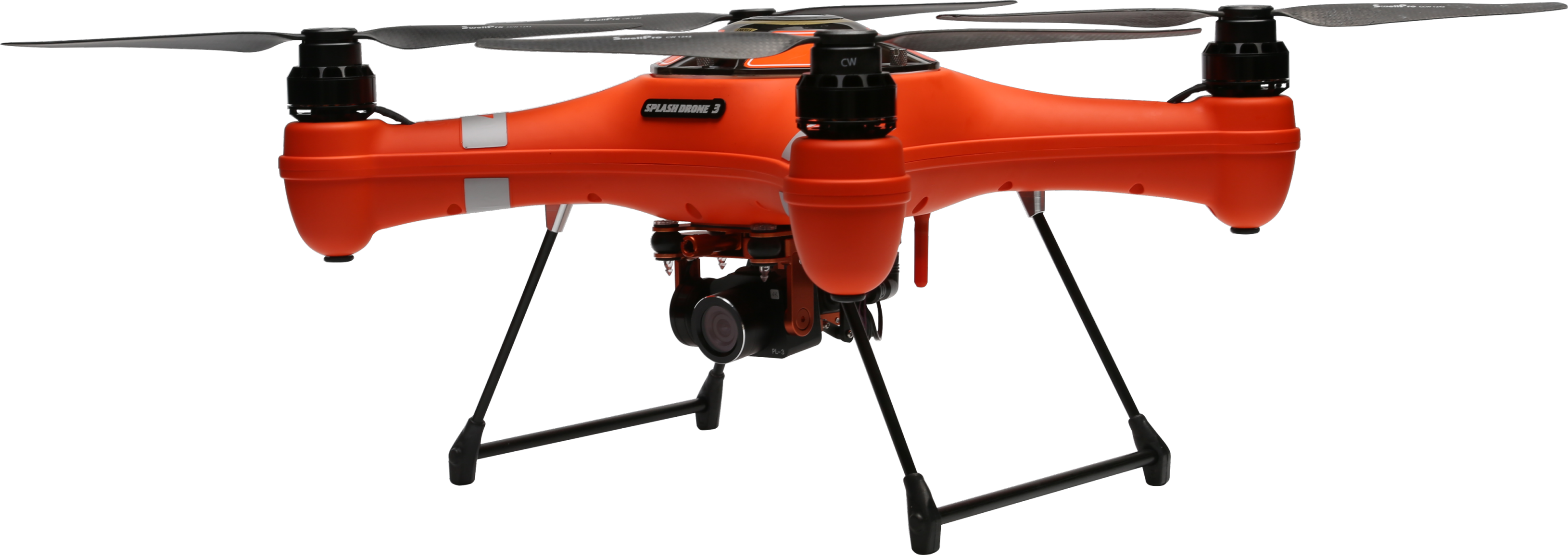 Orange Industrial Quadcopter Drone With Landing Skids PNG Clip Art On Clear Background