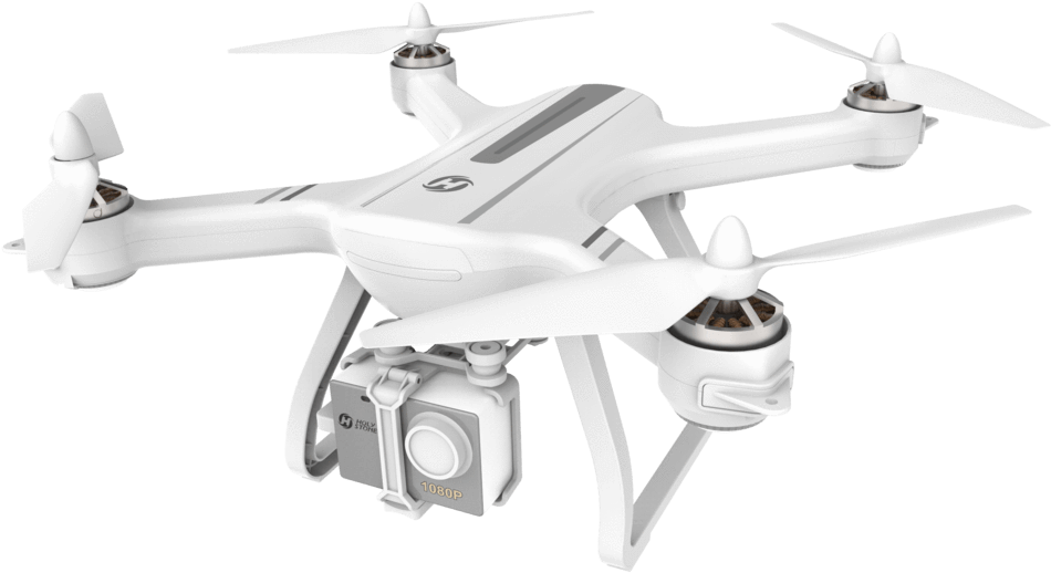 White Quadcopter Camera Drone With Landing Gear High Resolution PNG Illustration
