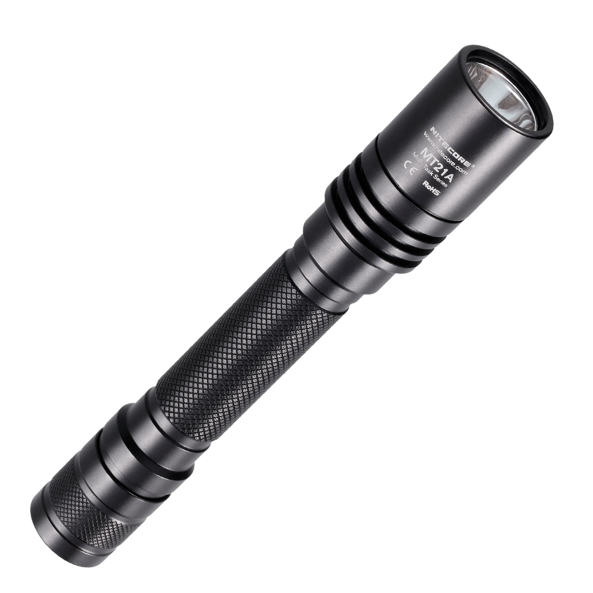 Black Aluminum Tactical Flashlight With Textured Grip Transparent PNG Clipart