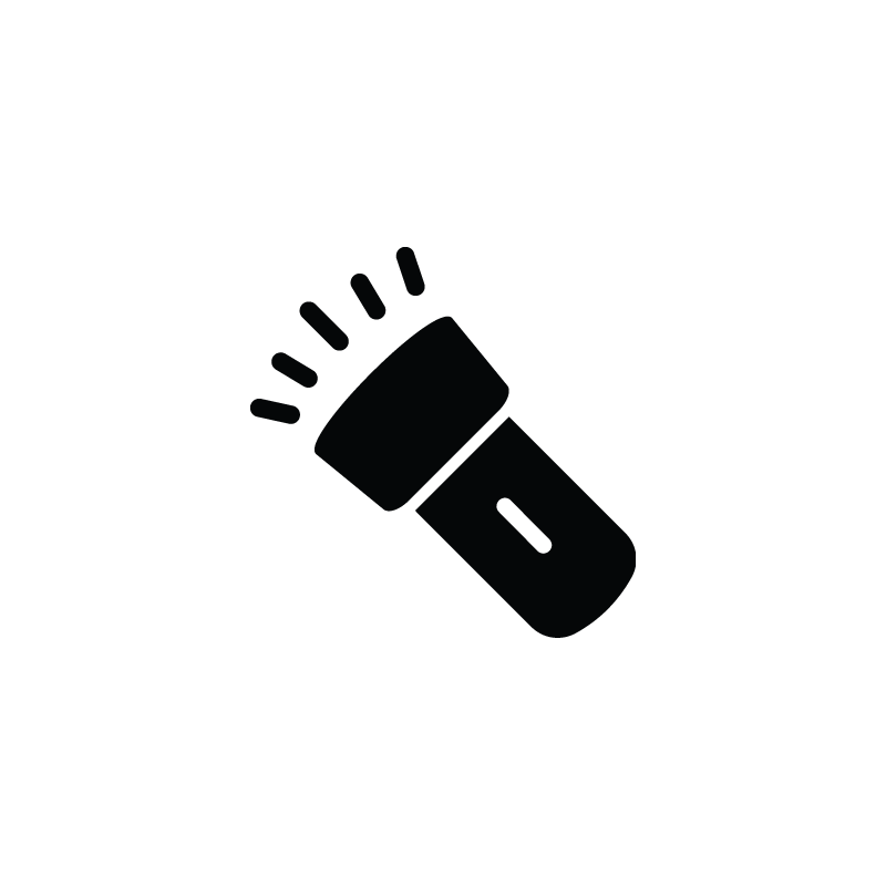 Black Flashlight Icon With Short Radiating Light Rays Isolated On Transparent Background