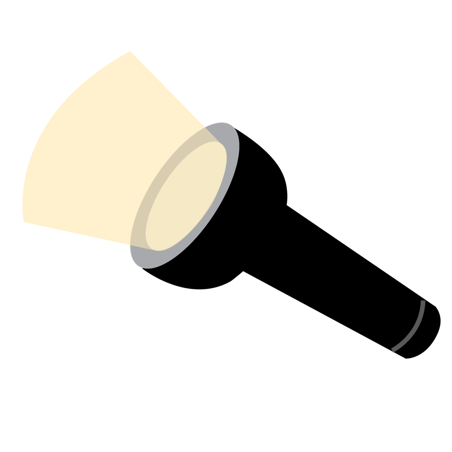 Black Flashlight Icon With White Circular Light Glow PNG Clip Art On Clear Background