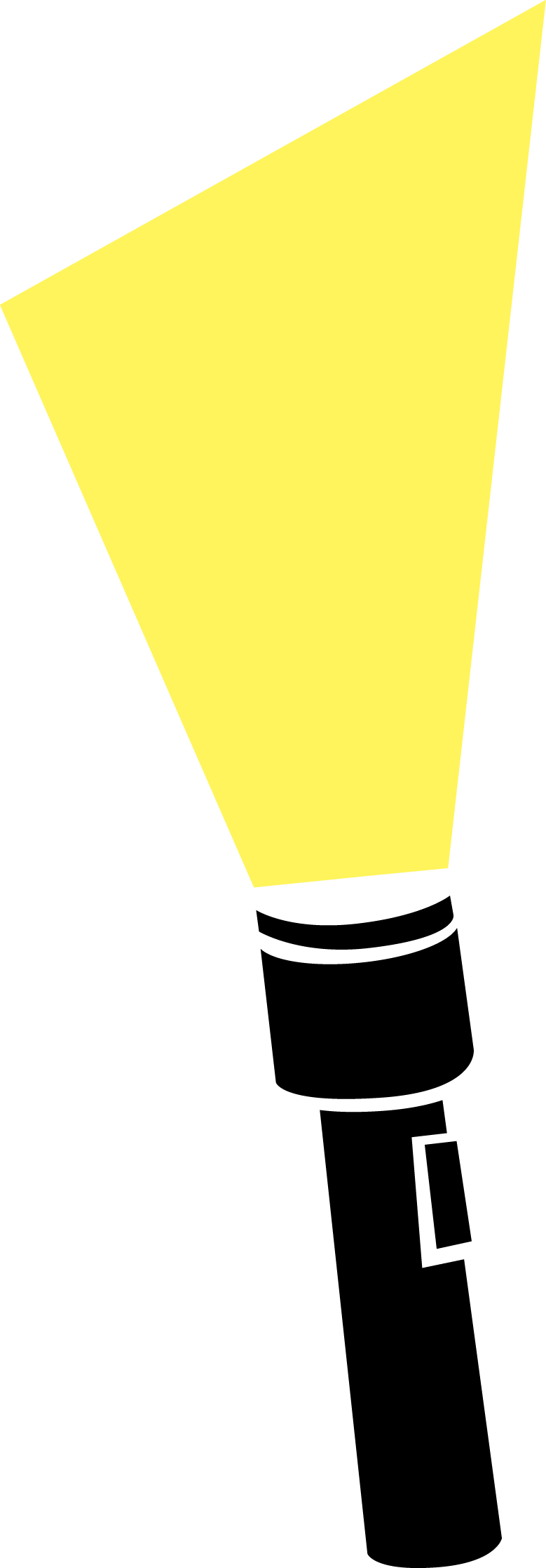 Black Flashlight Silhouette With Wide Yellow Beam Lighting PNG With Clear Background