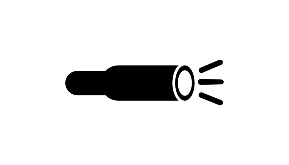Black Minimal Flashlight Icon With Three Light Rays Isolated Flashlight PNG Artwork