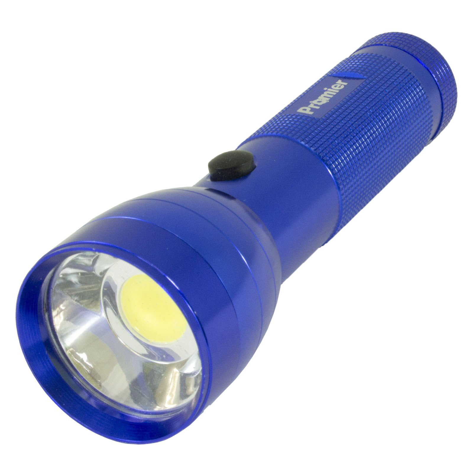 Blue Plastic Flashlight With Bright Yellow Lens Isolated Transparent PNG Graphic