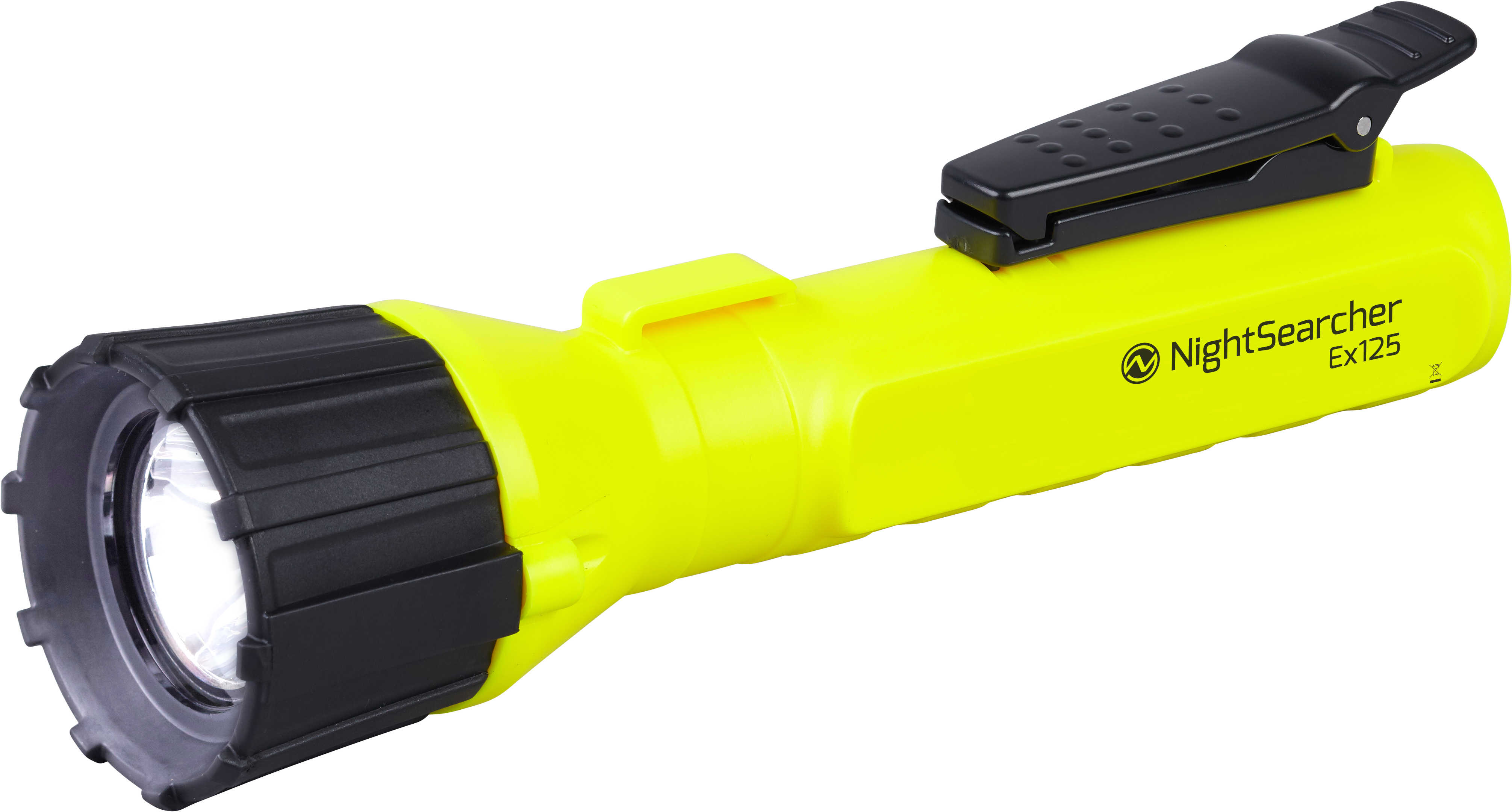 Bright Yellow Rechargeable LED Flashlight With Side Switch Printable PNG Graphic With Transparent Background