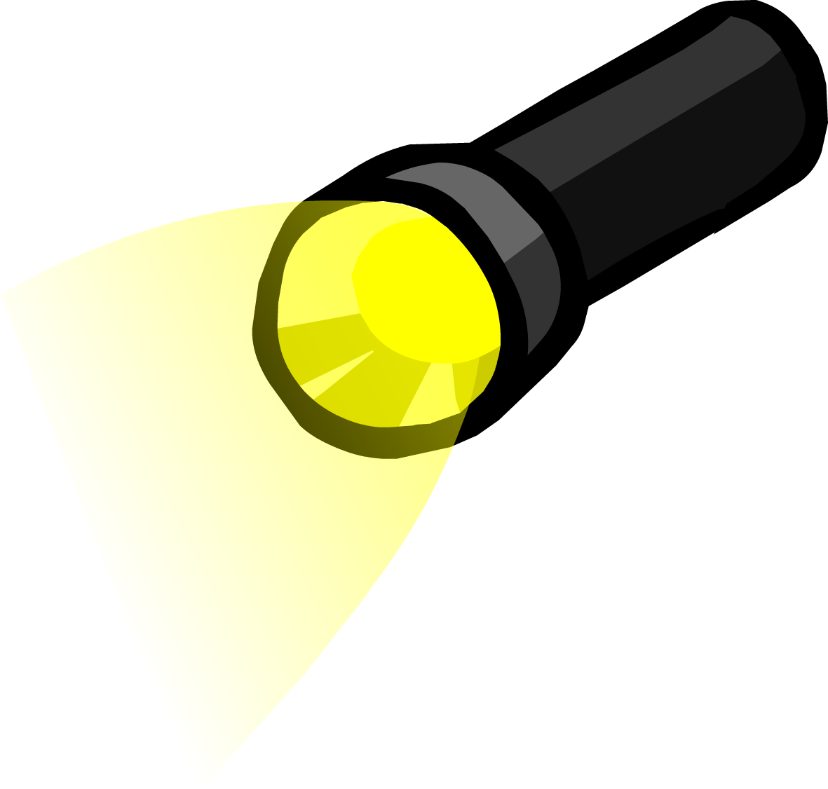 Cartoon Black Flashlight Casting A Yellow Light Beam High Resolution PNG Illustration