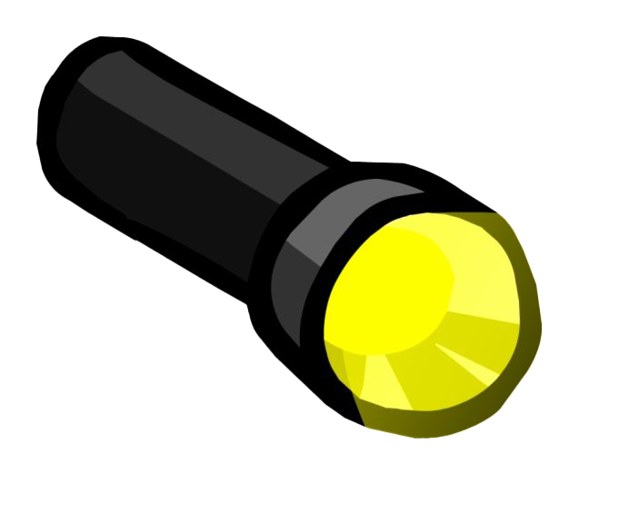Cartoon Black Flashlight With Glowing Yellow Lens Lighting PNG With Clear Background
