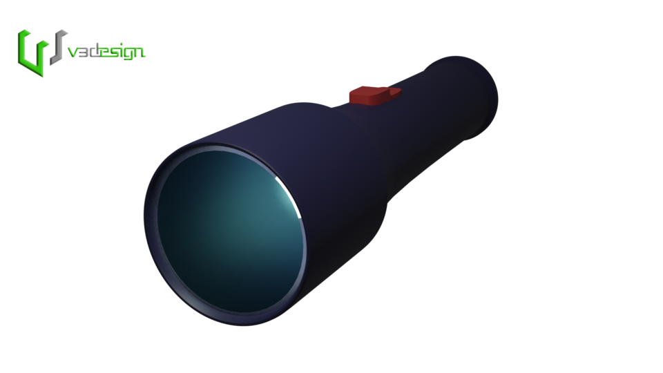 Dark Blue Handheld Flashlight With Spotlight Lens Printable PNG Graphic With Transparent Background