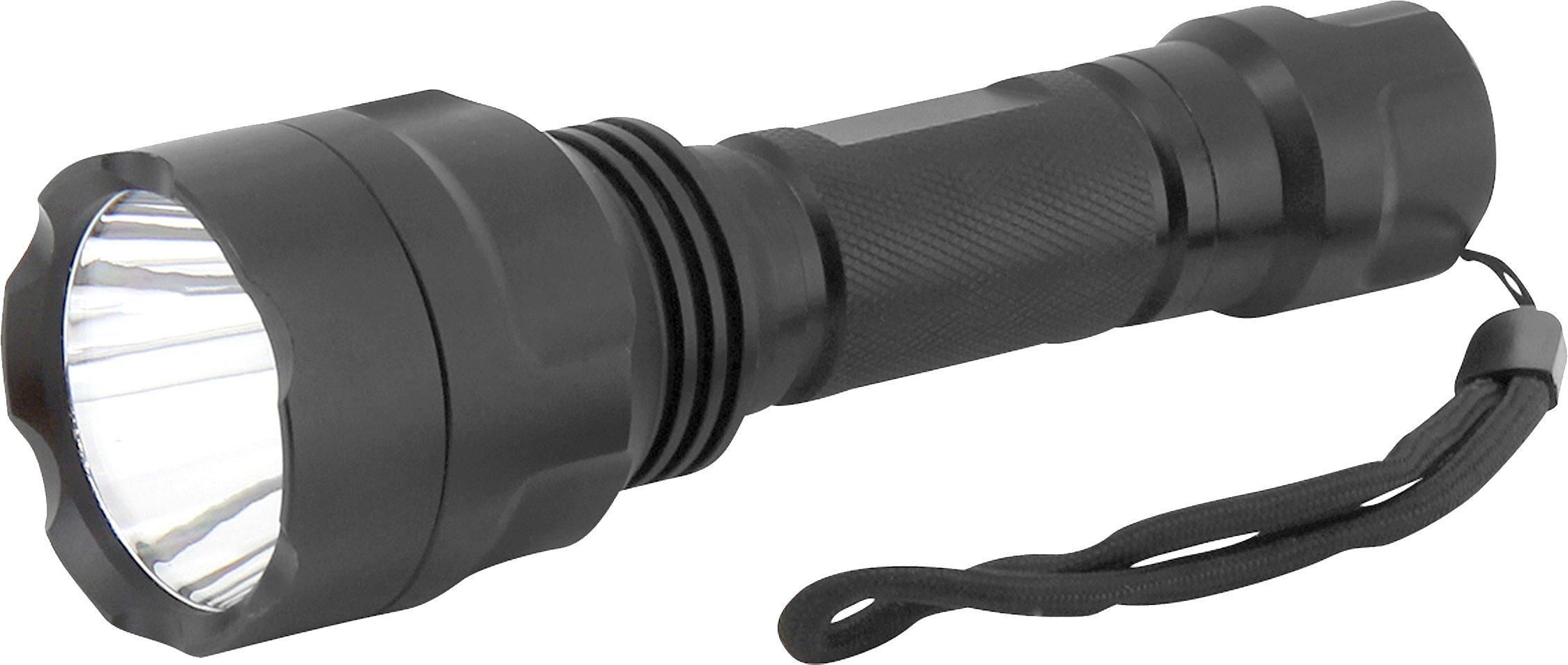Dark Gray Flashlight With Wrist Strap And Reflector Printable PNG Graphic With Transparent Background
