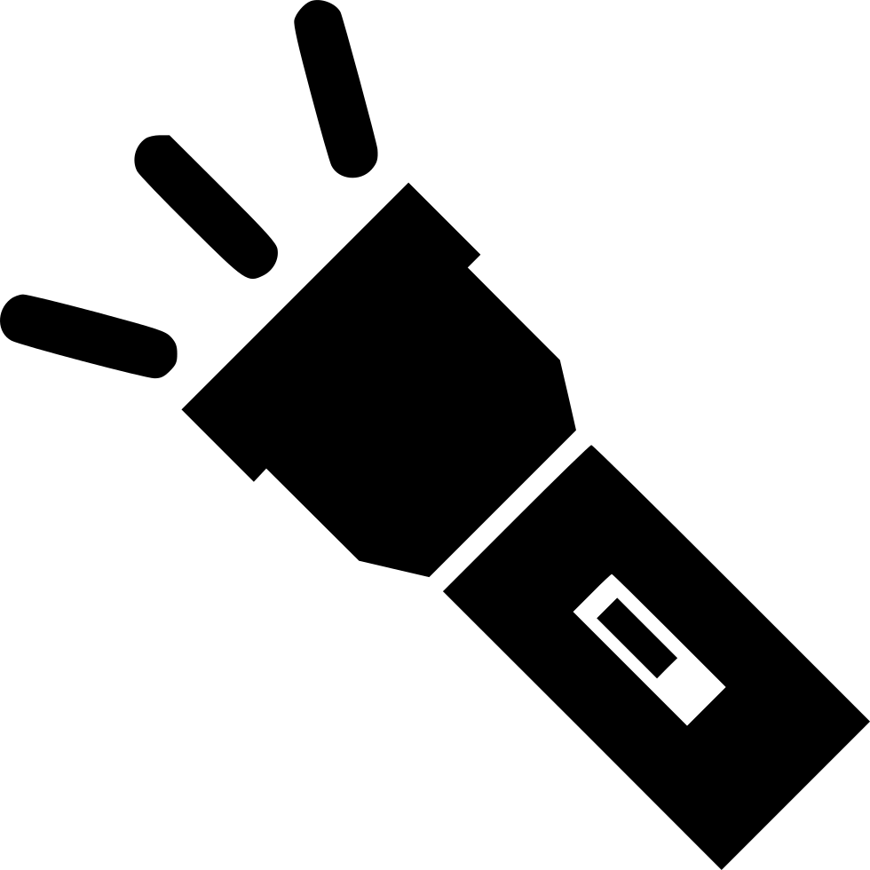 Diagonal Black Flashlight Silhouette With Radiating Rays Isolated Flashlight PNG Artwork