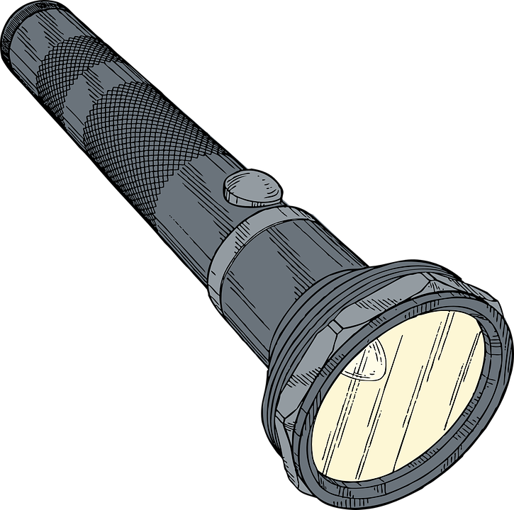 Gray Technical Flashlight Drawing With Reflector Detail PNG Cutout With Clear Background