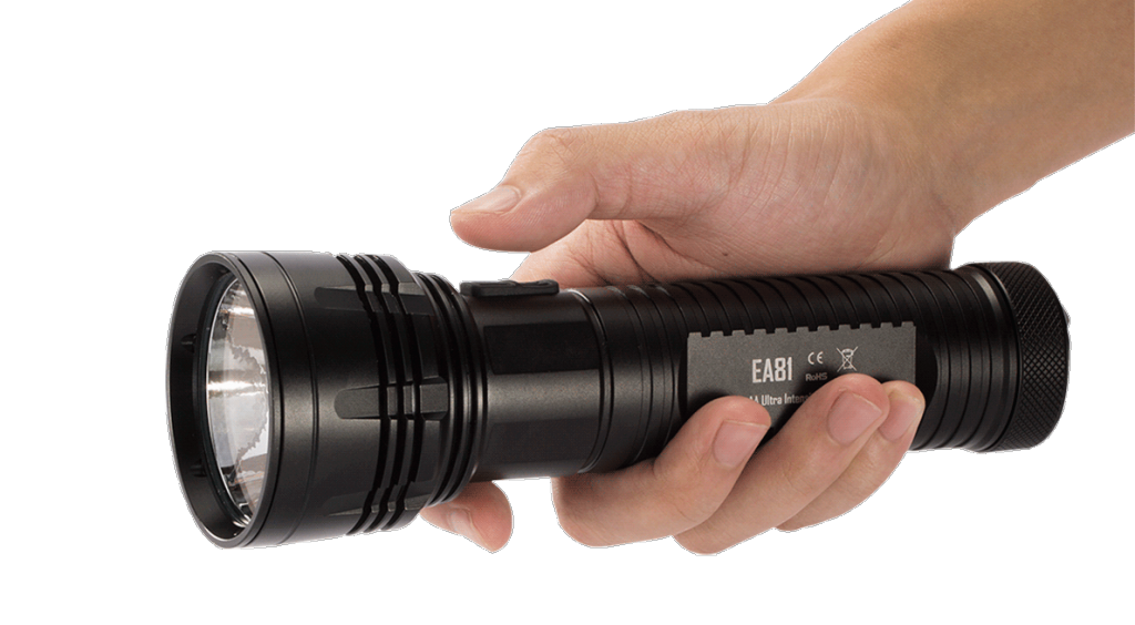 Hand Holding A Black Metal Flashlight Close Up Transparent Background Flashlight PNG