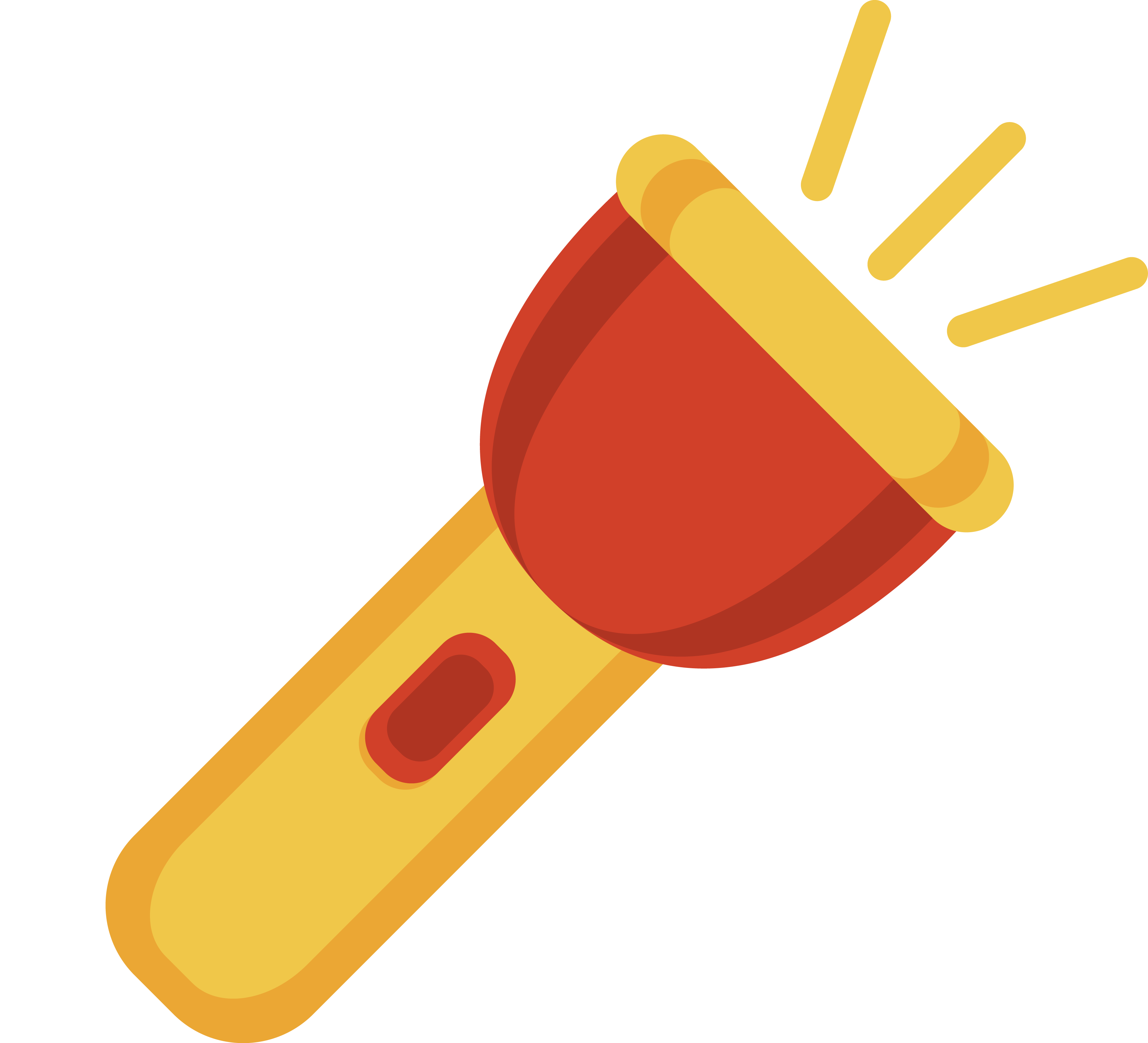 Orange Cartoon Flashlight With Yellow Light Rays Transparent PNG Clipart