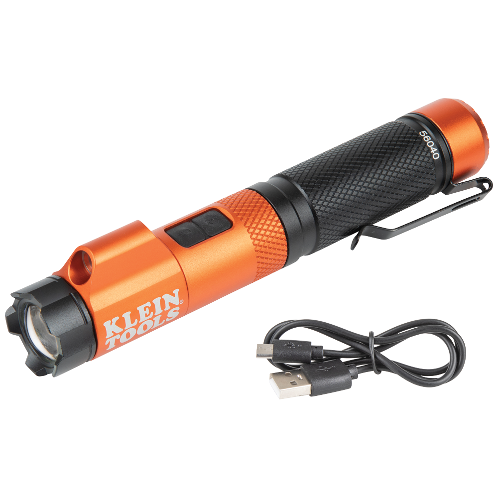 Orange Rechargeable Flashlight With USB Charging Cable Transparent PNG Clipart