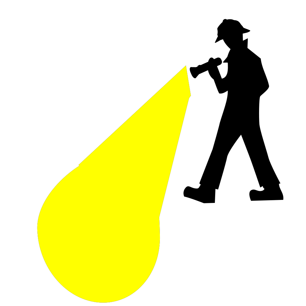 Person Holding Flashlight With Large Yellow Beam Silhouette Clean Cutout Transparent PNG Image