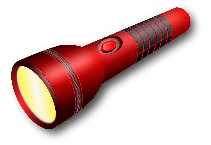Red Metal LED Flashlight With Bright Front Lens PNG Cutout With Clear Background