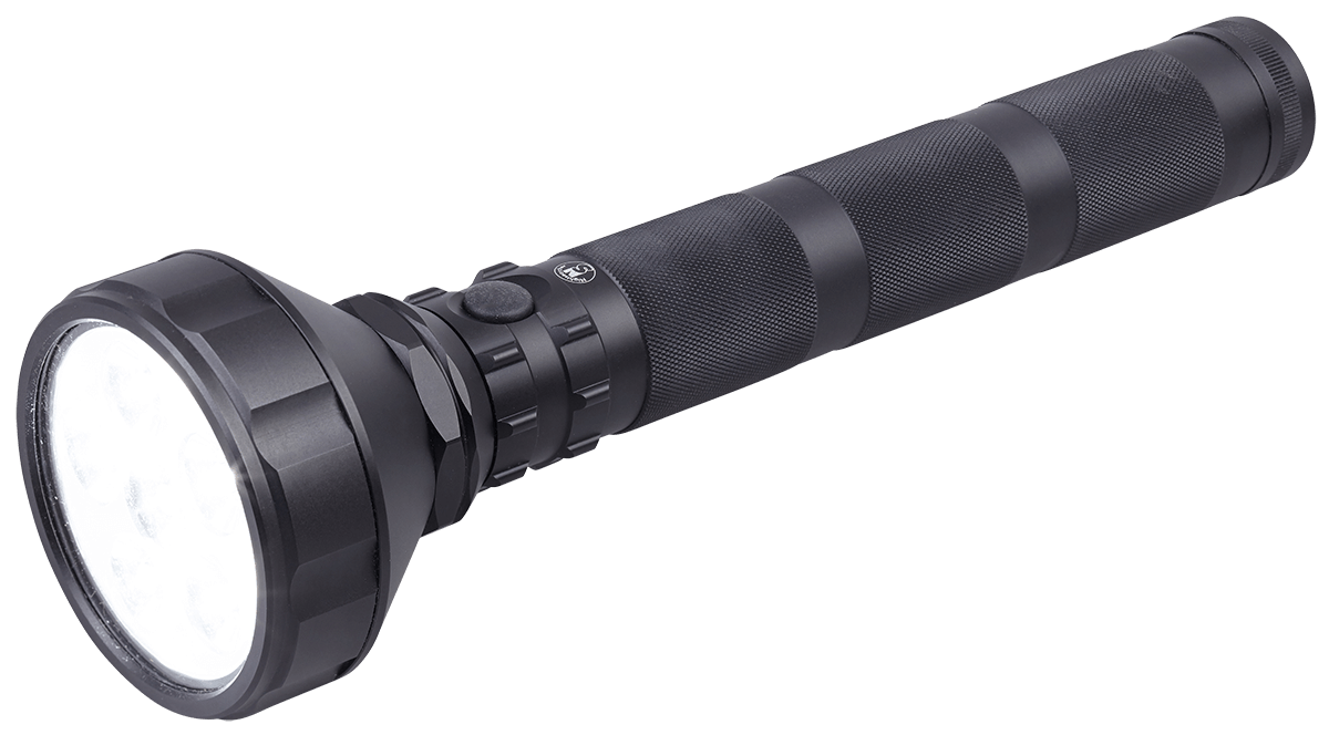 Silver Heavy Duty Flashlight With Textured Handle Transparent Background Torch PNG