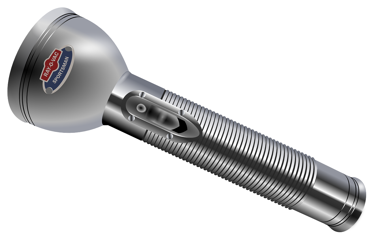 Silver Metal Flashlight With Red Side Button Transparent PNG Image For Creative Projects