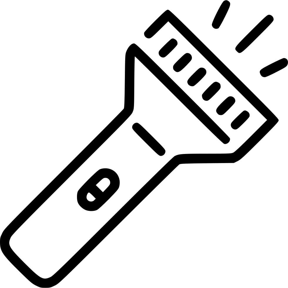 Simple Black Flashlight Outline Icon With Light Beams Clean Cutout Transparent PNG Image