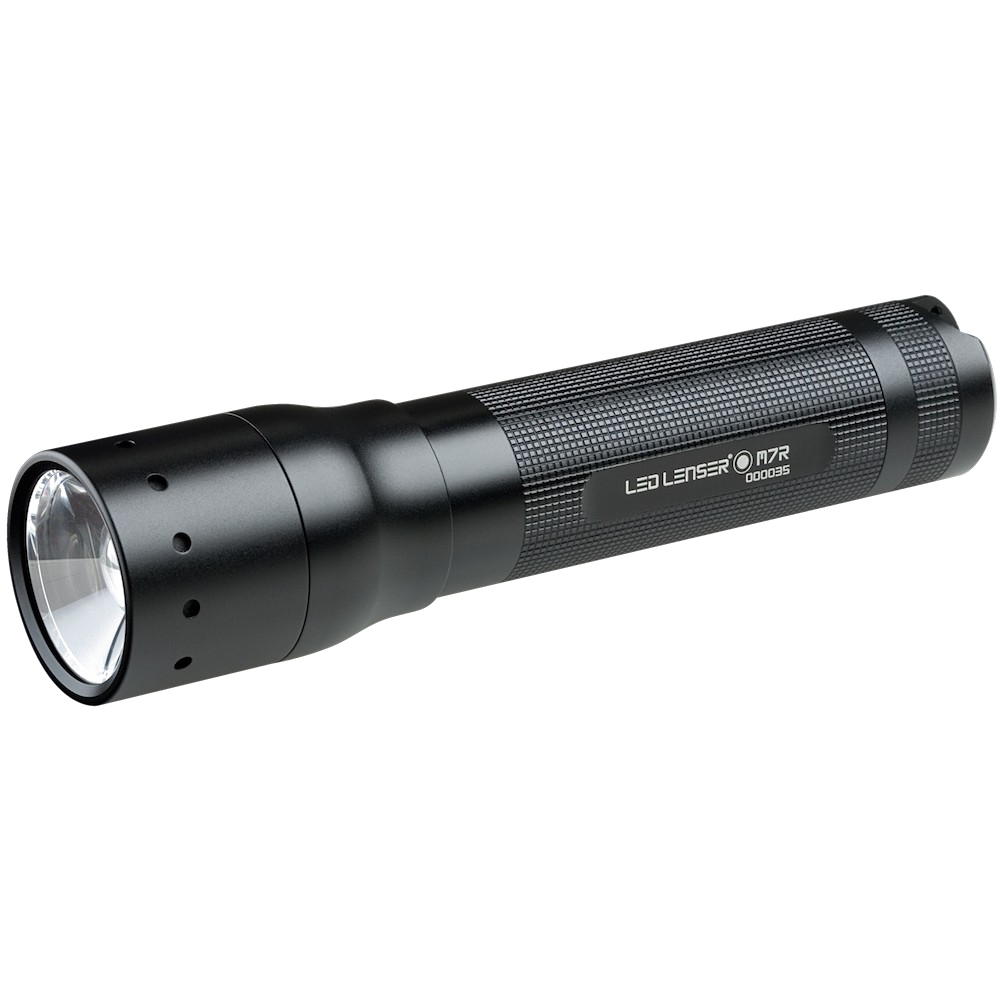 Slim Black Flashlight With Silver Lens And Side Switch PNG Flashlight Image For Design