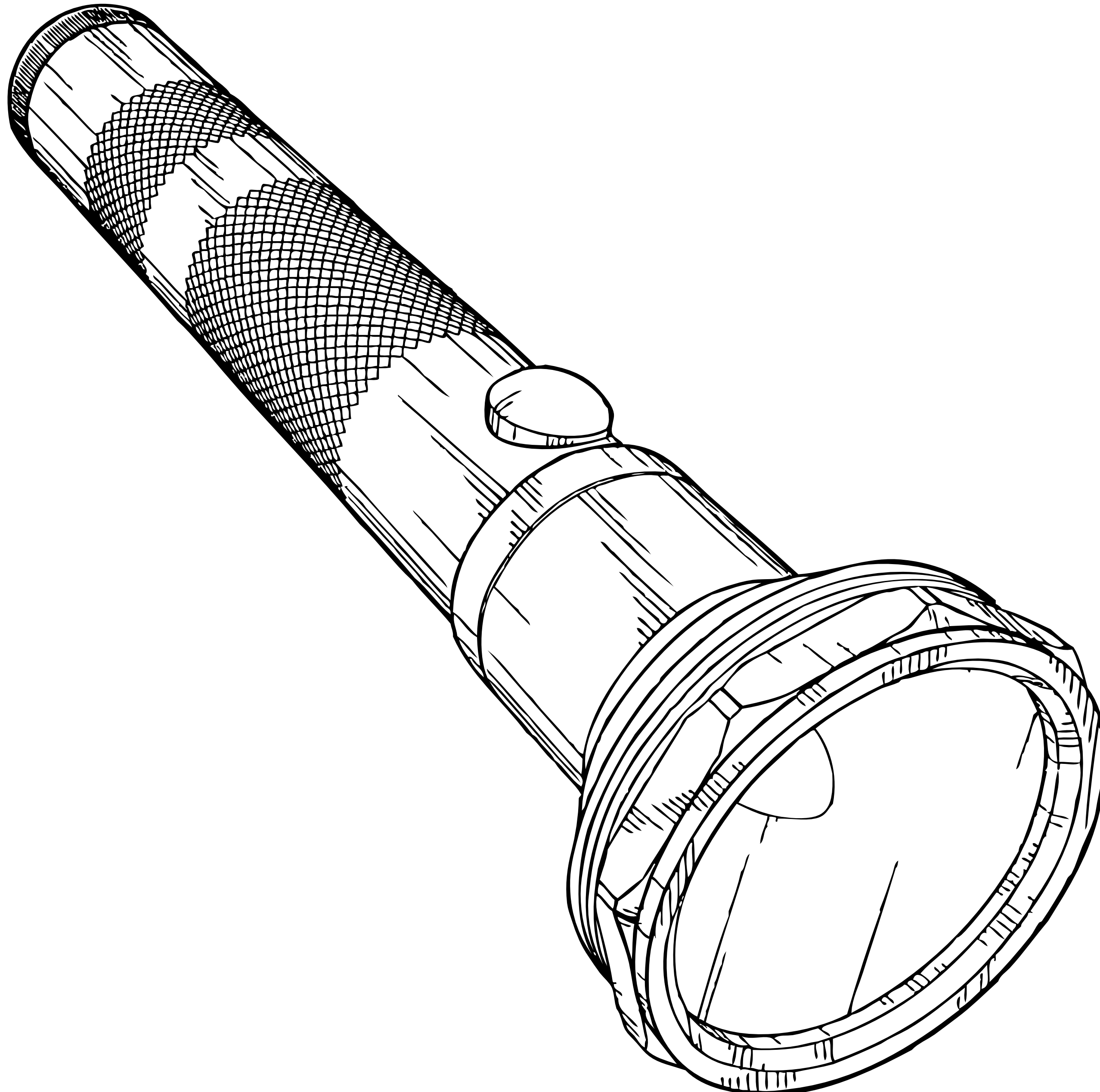 Technical Line Drawing Of A Heavy Duty Flashlight Isolated On Transparent Background