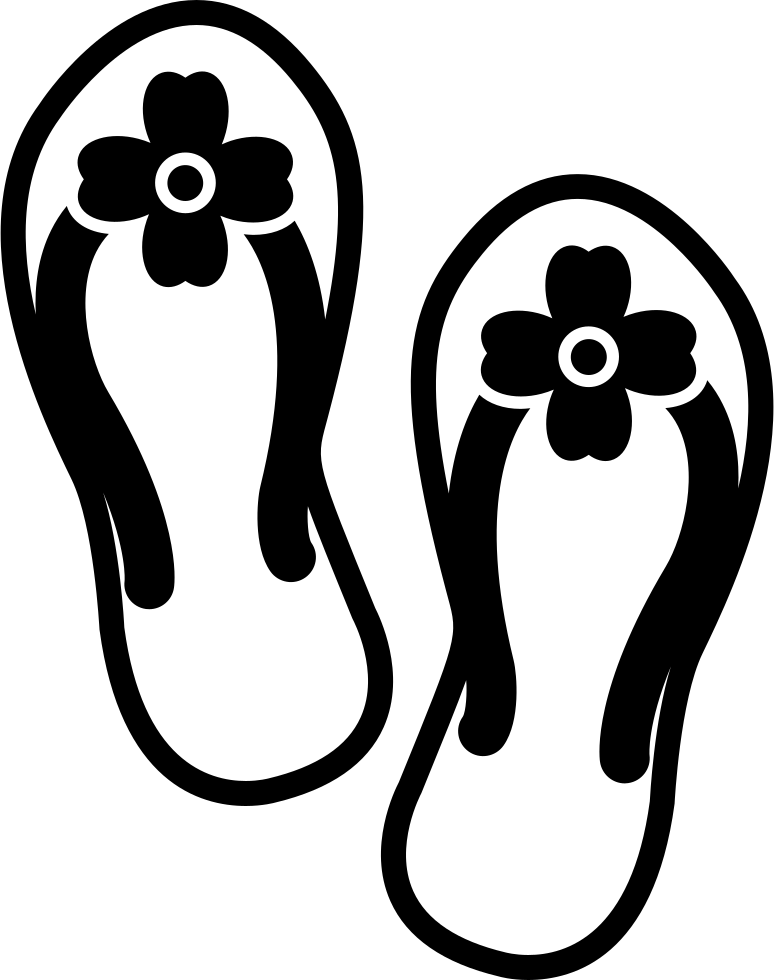 Black Flower Toe Post Sandals Outline Drawing Pair PNG Image With Transparent Background