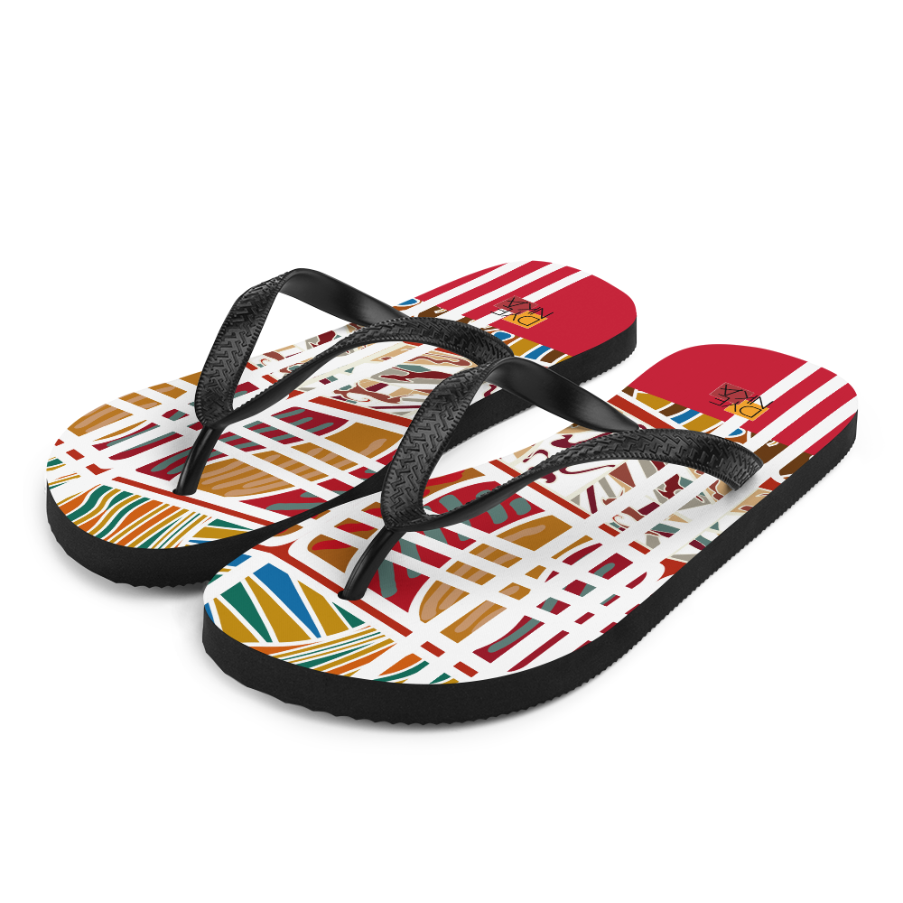 Black White And Red Striped Flip Flops Pair Isolated On Transparent Background