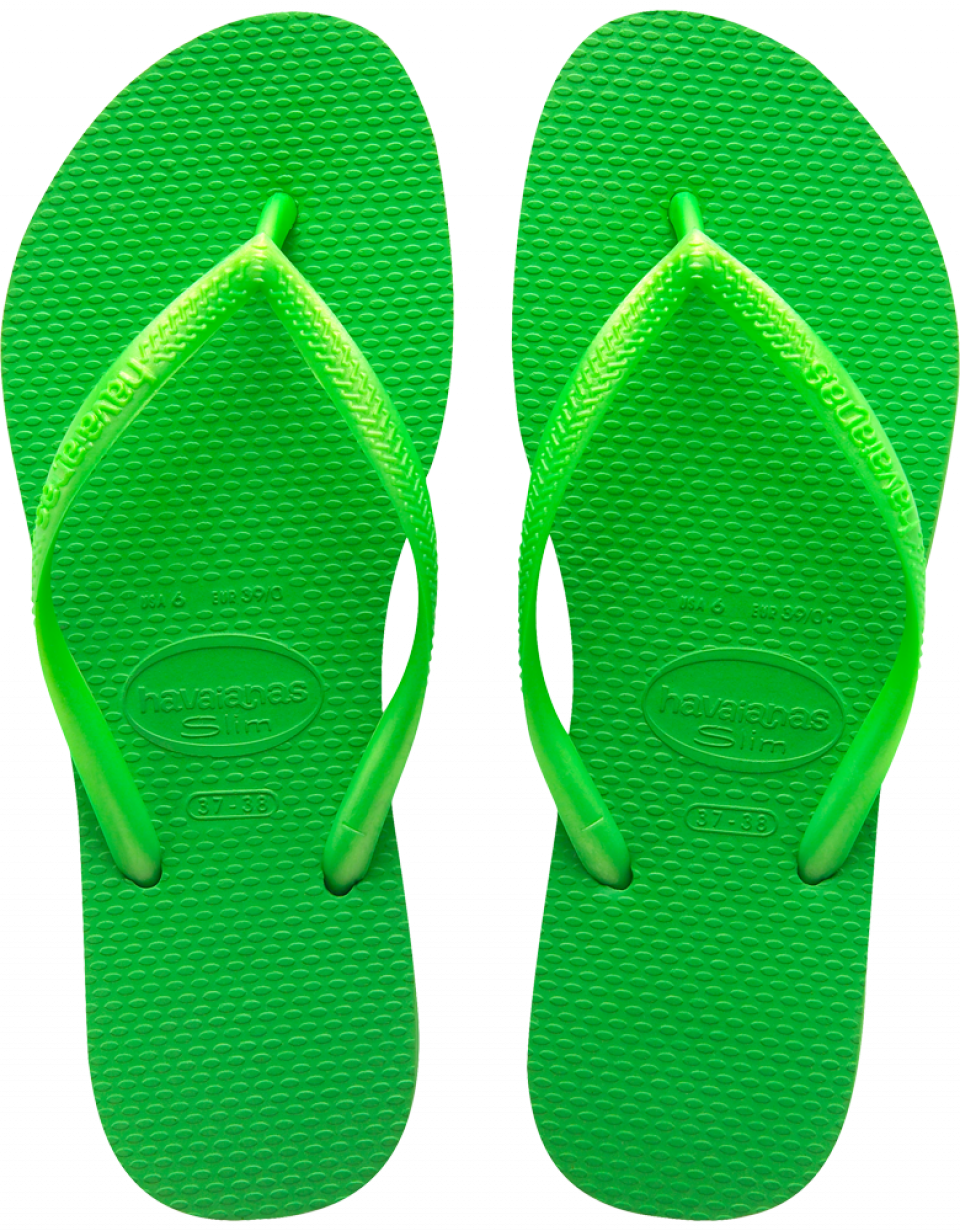 Bright Green Textured Flip Flops Pair Bottom View Isolated Sandal PNG Artwork