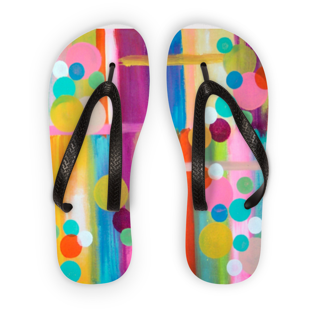 Colorful Polka Dot Flip Flops With Black Straps Footwear PNG With Clear Background